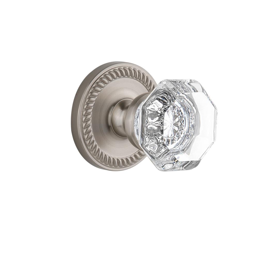 Grandeur by Nostalgic Warehouse NEWCHM Privacy Knob - Newport Rosette with Chambord Crystal Knob in Satin Nickel